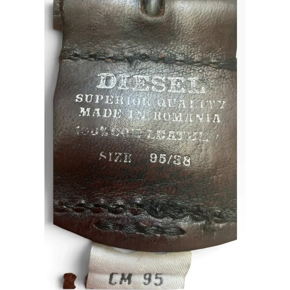 Diesel Men's Size 95/38 100% Cow Leather Belt Extra Tough Superior Brown Logo
